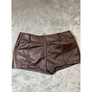 y2k brown faux leather micro shorts low rise festival clubbing